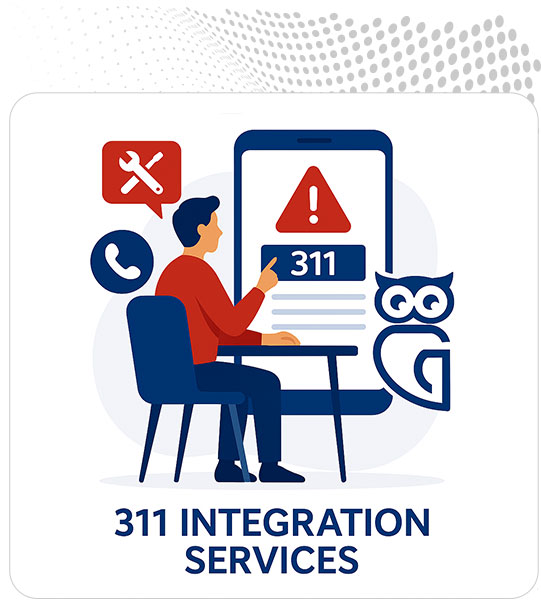GovOwl integrates a city 311 portal with permitting, code, payments, and GIS