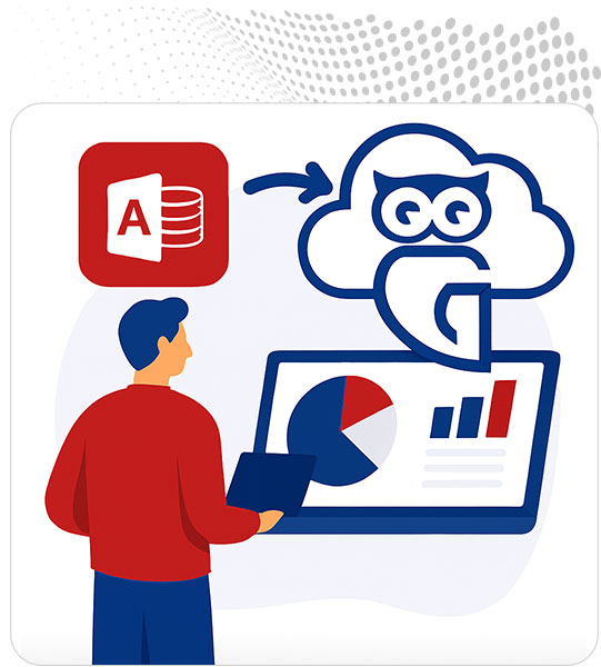MS Access migration showing data moving from legacy databases into modern dashboards